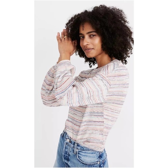 Madewell bubble-sleeve crop top women’s size S rainbow stripe - Picture 3 of 9